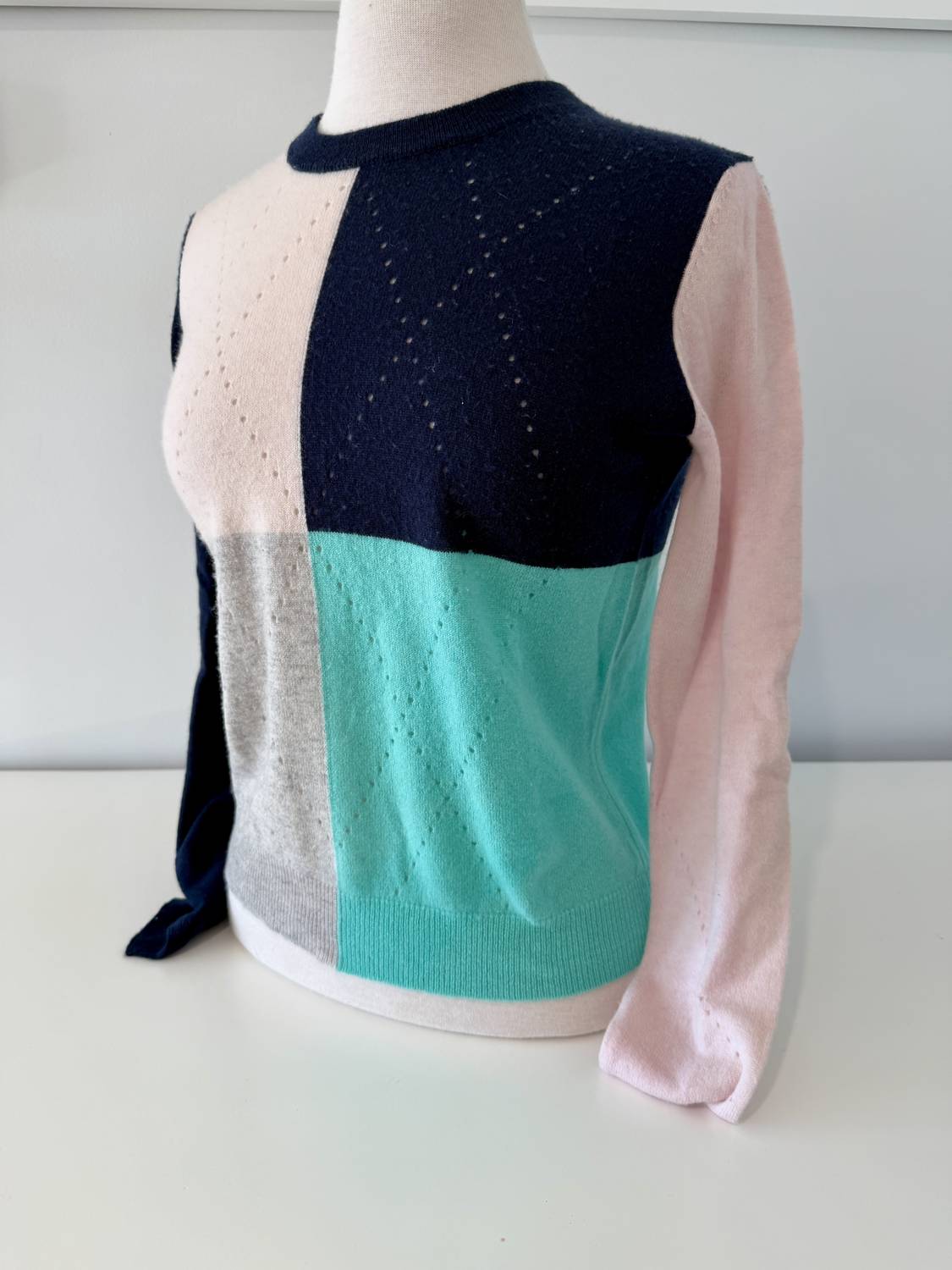 Autumn Cashmere Women's Colorblock Argyle Cashmere Sweater in navy multi - women's sweater - detail view