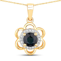 Diana M Jewels Women's Round Natural Blue Sapphire Pendant Necklace (0.94 Ct) - Delicate in 14k yellow gold - women's jewelry