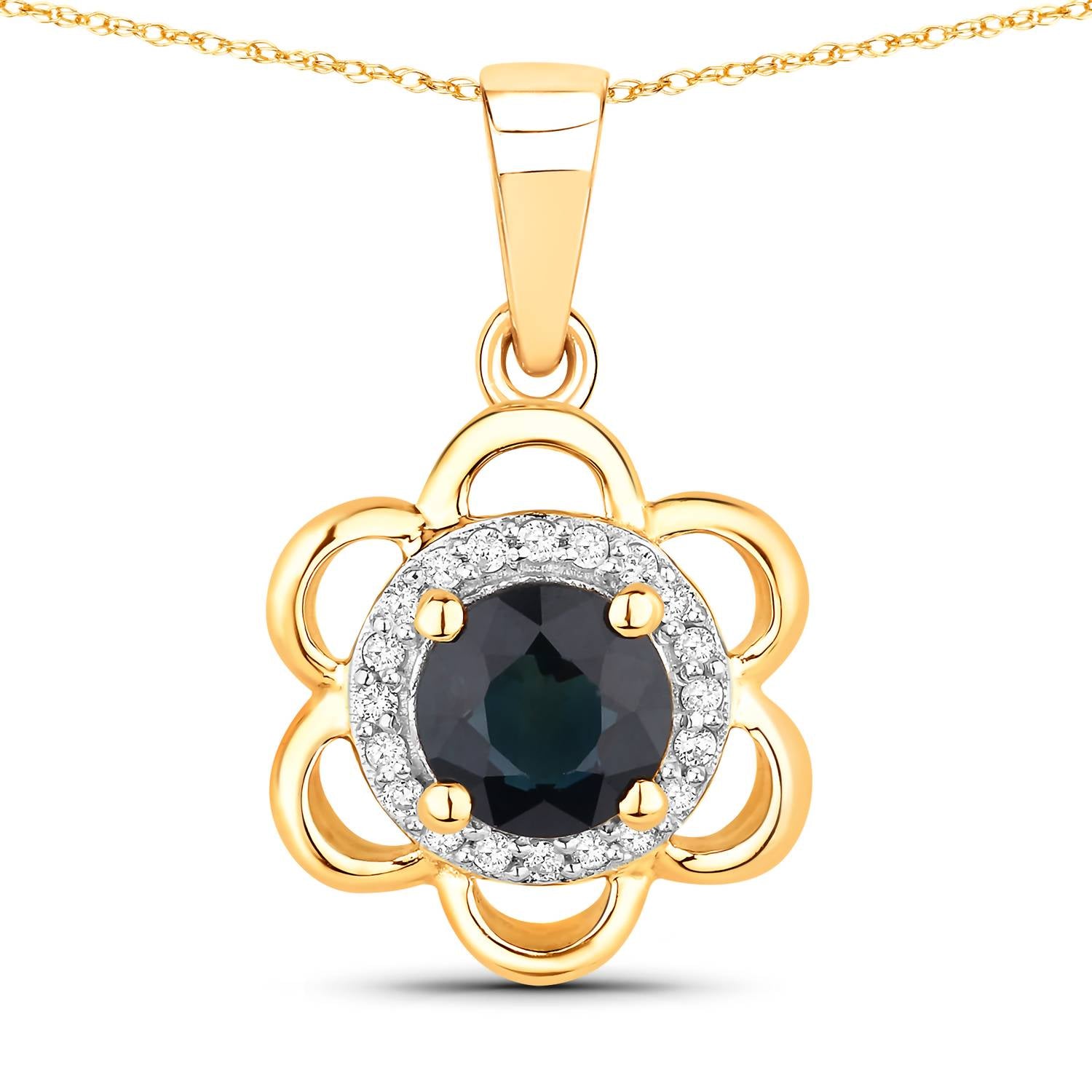 Diana M Jewels Women's Round Natural Blue Sapphire Pendant Necklace (0.94 Ct) - Delicate in 14k yellow gold - women's jewelry