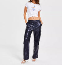 Guess Kori High-rise Faux-leather Pants in daring ocean - women's pants