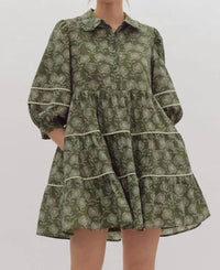 Entro - Elle Floral Print Contrast Trim Half Sleeve Mini Dress