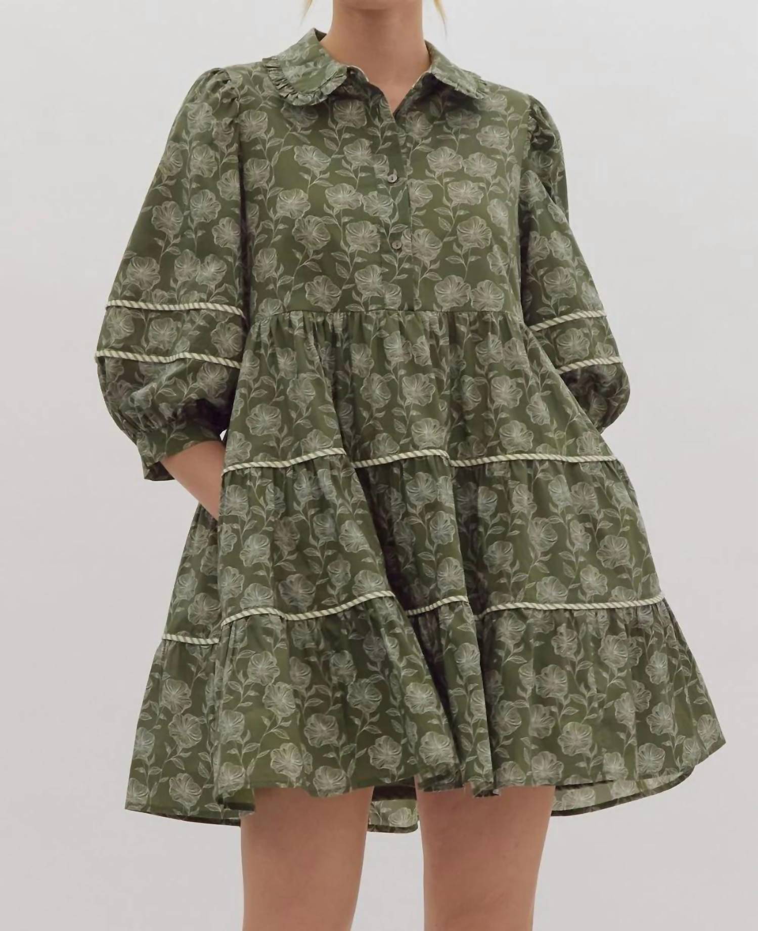 Entro - Elle Floral Print Contrast Trim Half Sleeve Mini Dress