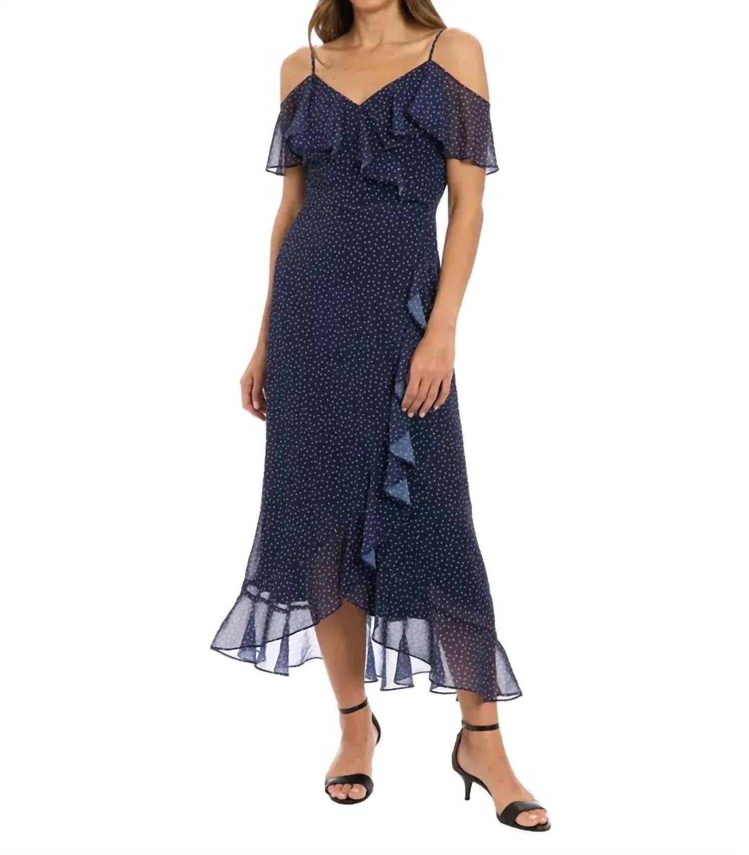 Maggy London - Cold Shoulder Ruffle Wrap Maxi Dress