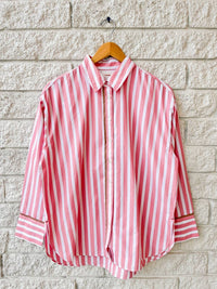 XIRENA Gillian Long Sleeve Shirt in rosebud stripe - women's shirt - detail view