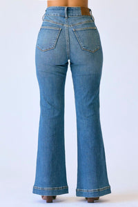 Judy Blue - Women's Tummy Control Petite Flare Double Button Waist Band Jeans