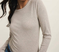 Z Supply Second Skin Crew Neck Long Sleeved Top in natural heather - women's long sleeve top - alternate view