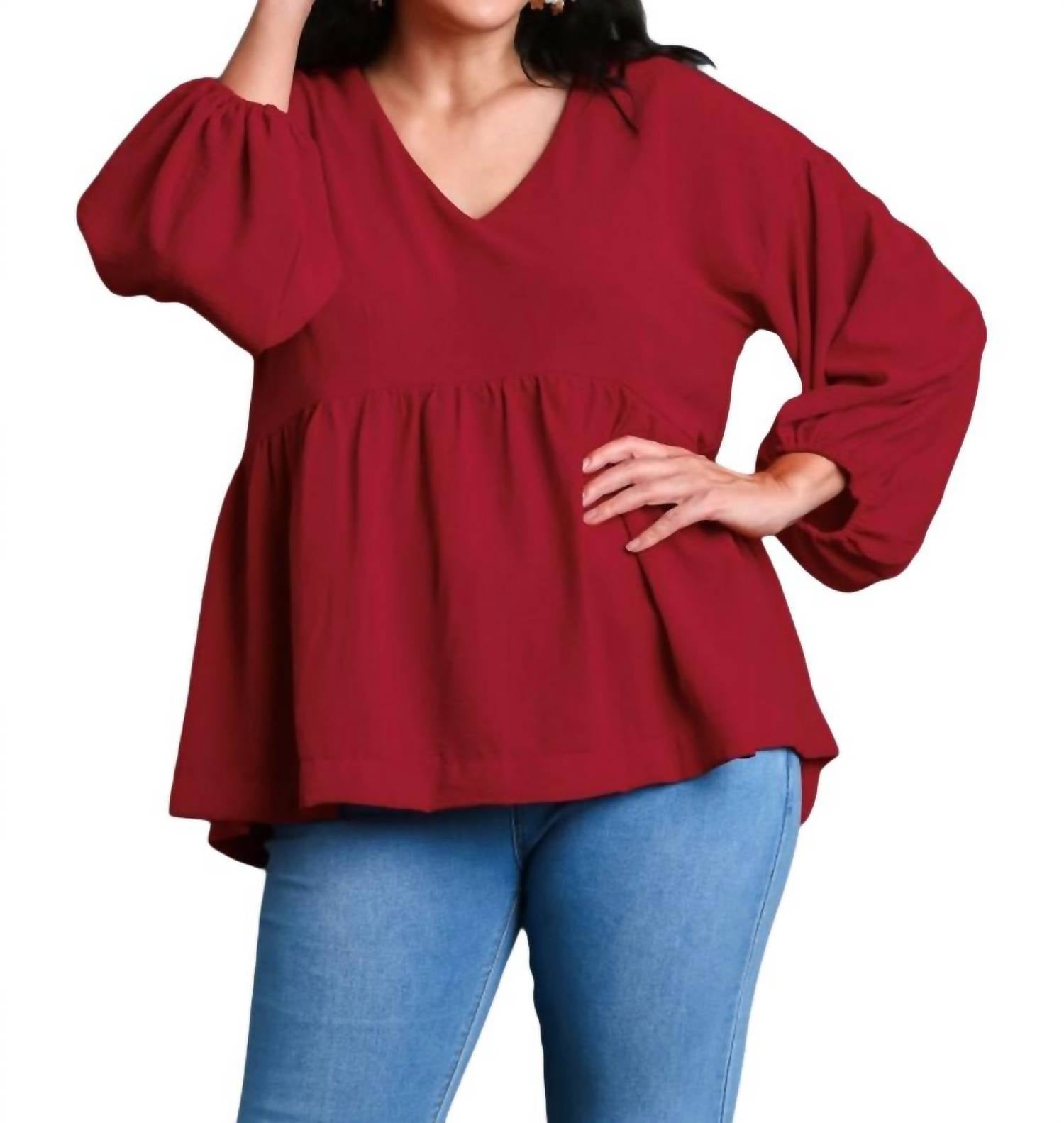 Umgee - V-neck Babydoll Top