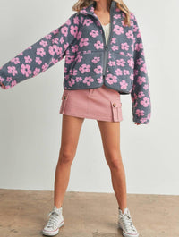 Buttermelon Daisy Fleece Sherpa Jacket in grey pink - women's jacket - view 6