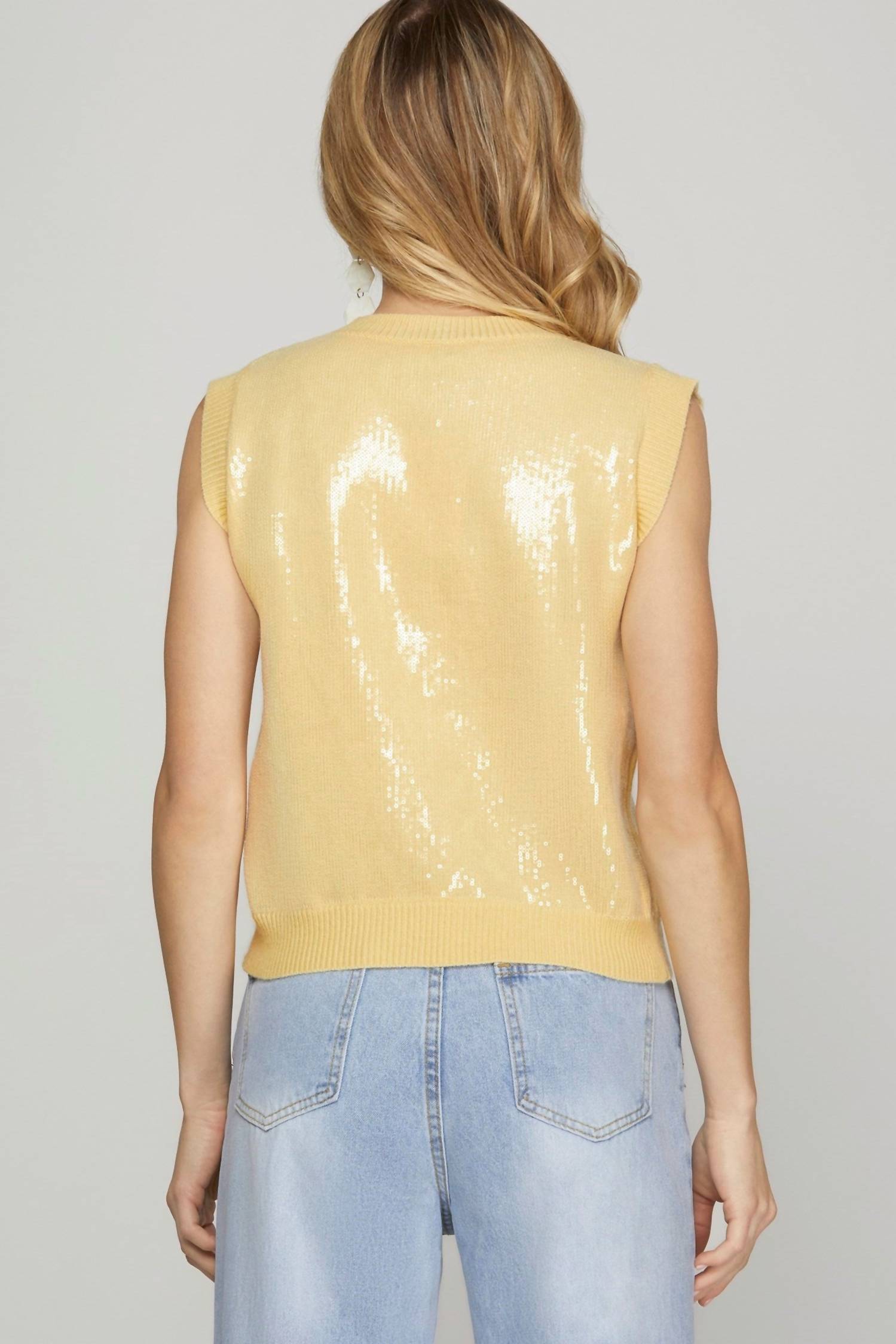 She + Sky - Sleeveless Sequin Knit Sweater Top