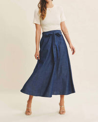 In February Effortless Mix Of Cozy And Polished Twofer Dress in cream denim - women's dress - detail view