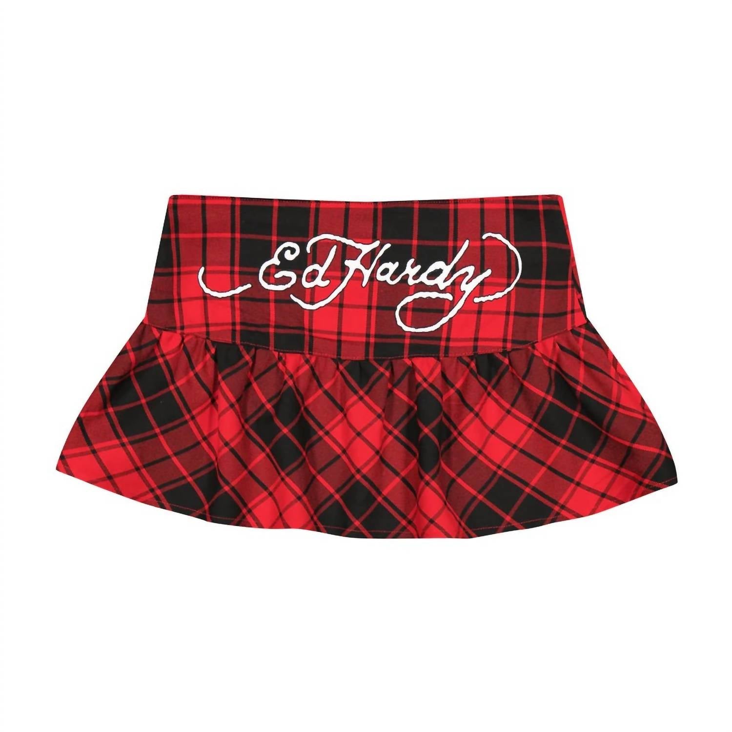Ed Hardy - Dragon Plaid Flare Miniskirt