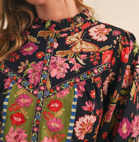 &merci Printed Border Trim Top in black multi floral - women's blouse - view 4