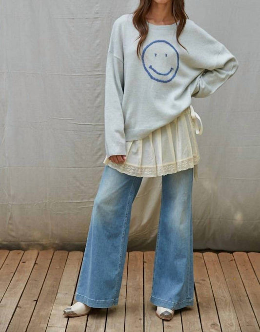 By Together - Knit Smiley Face Crew Sweater