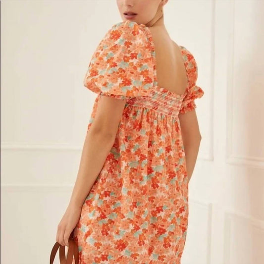 Something Navy - Floral Smocked Puff Shoulder Mini Dress