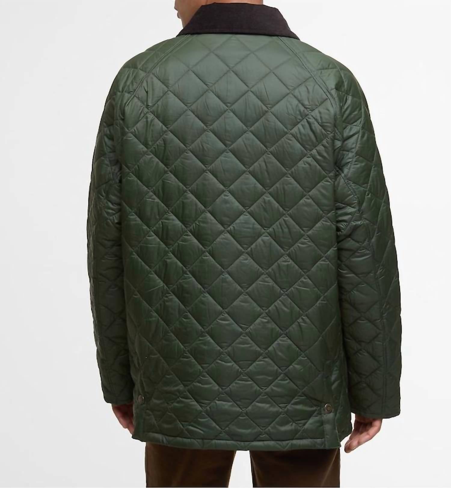 Barbour Essential Bedale Quilted Jacket in olive - men's jacket - detail view