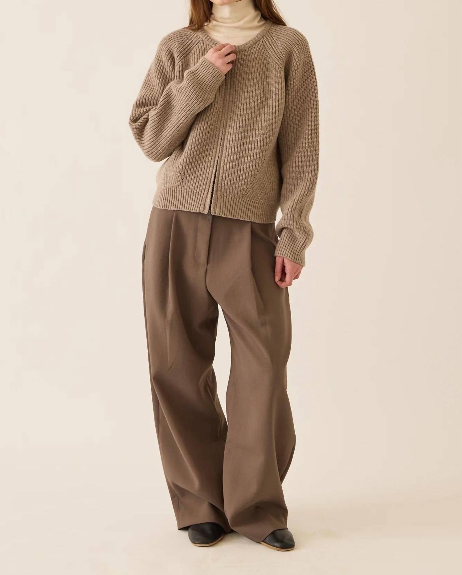 DEMYLEE New York Erica Bomber-style Cardigan in heather brown - women's cardigan - detail view