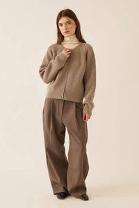 DEMYLEE New York Erica Bomber-style Cardigan in heather brown - women's cardigan - alternate view