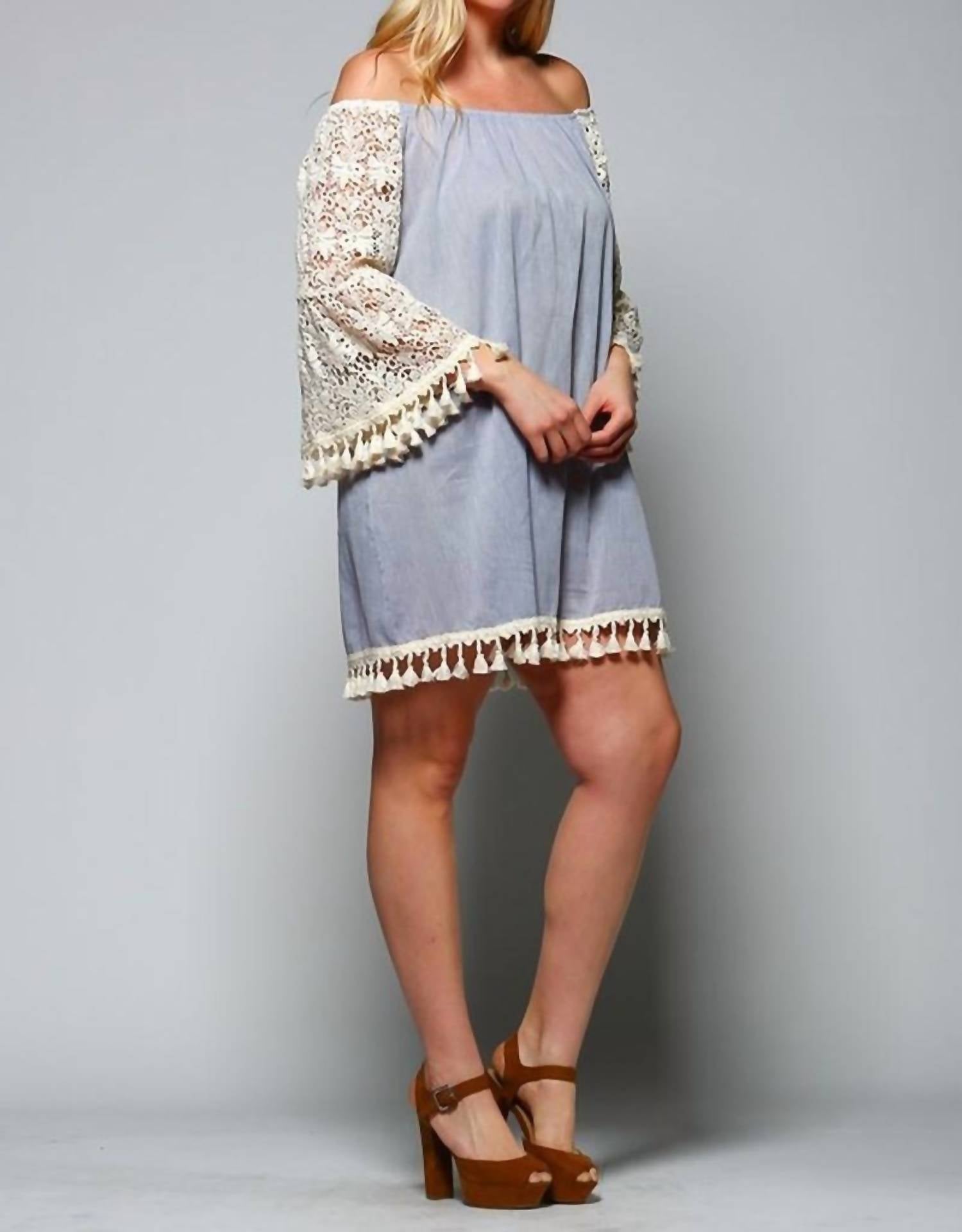 Velzera - Crochet Sleeve Fringe Mini Dress