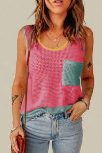 Full Time Purchase - Color Block Patched Pocket Knit Tank Top