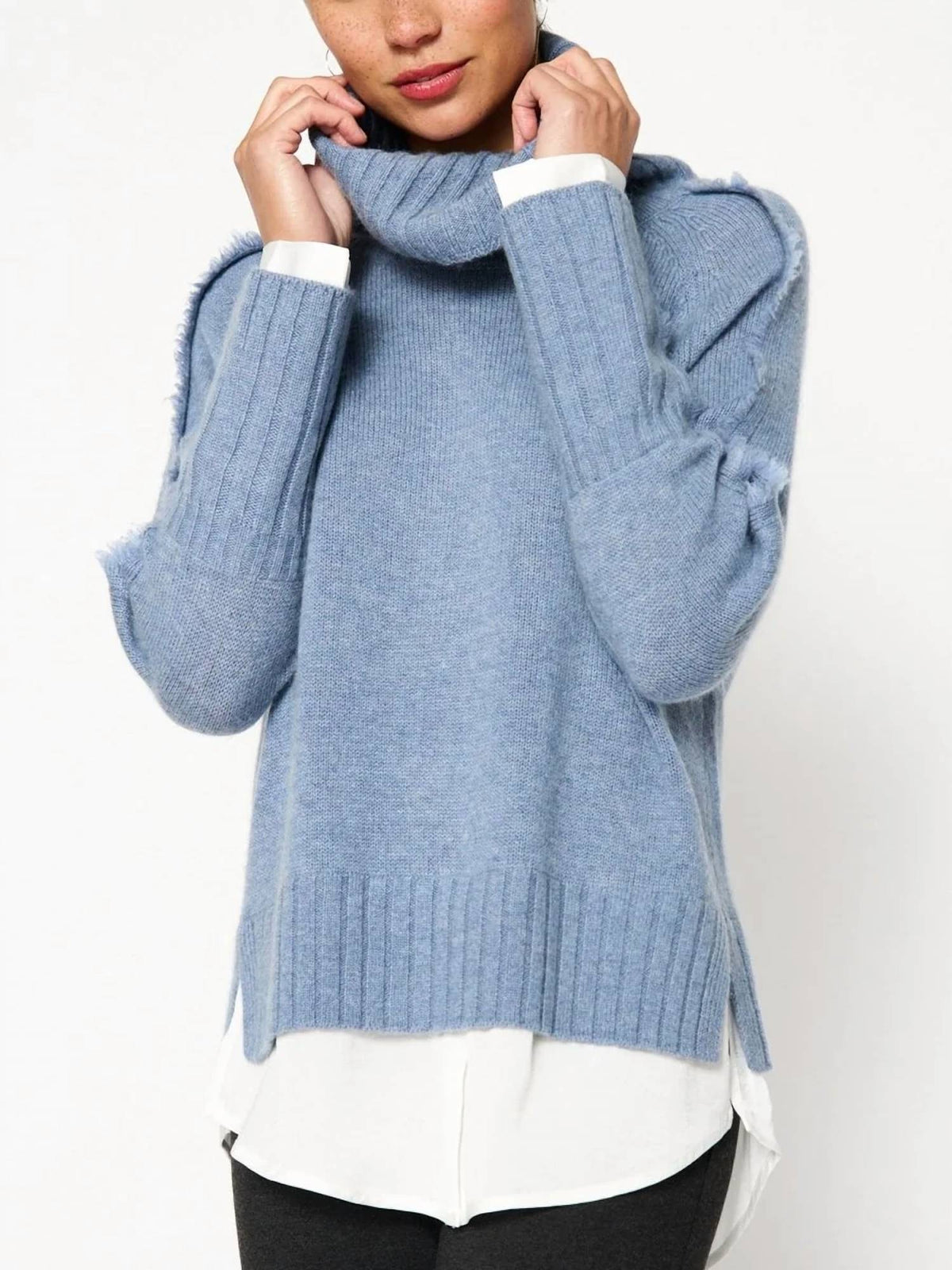Brochu Walker - Jolie Fringe Layered Look Cashmere Fringe Turtleneck Sweater