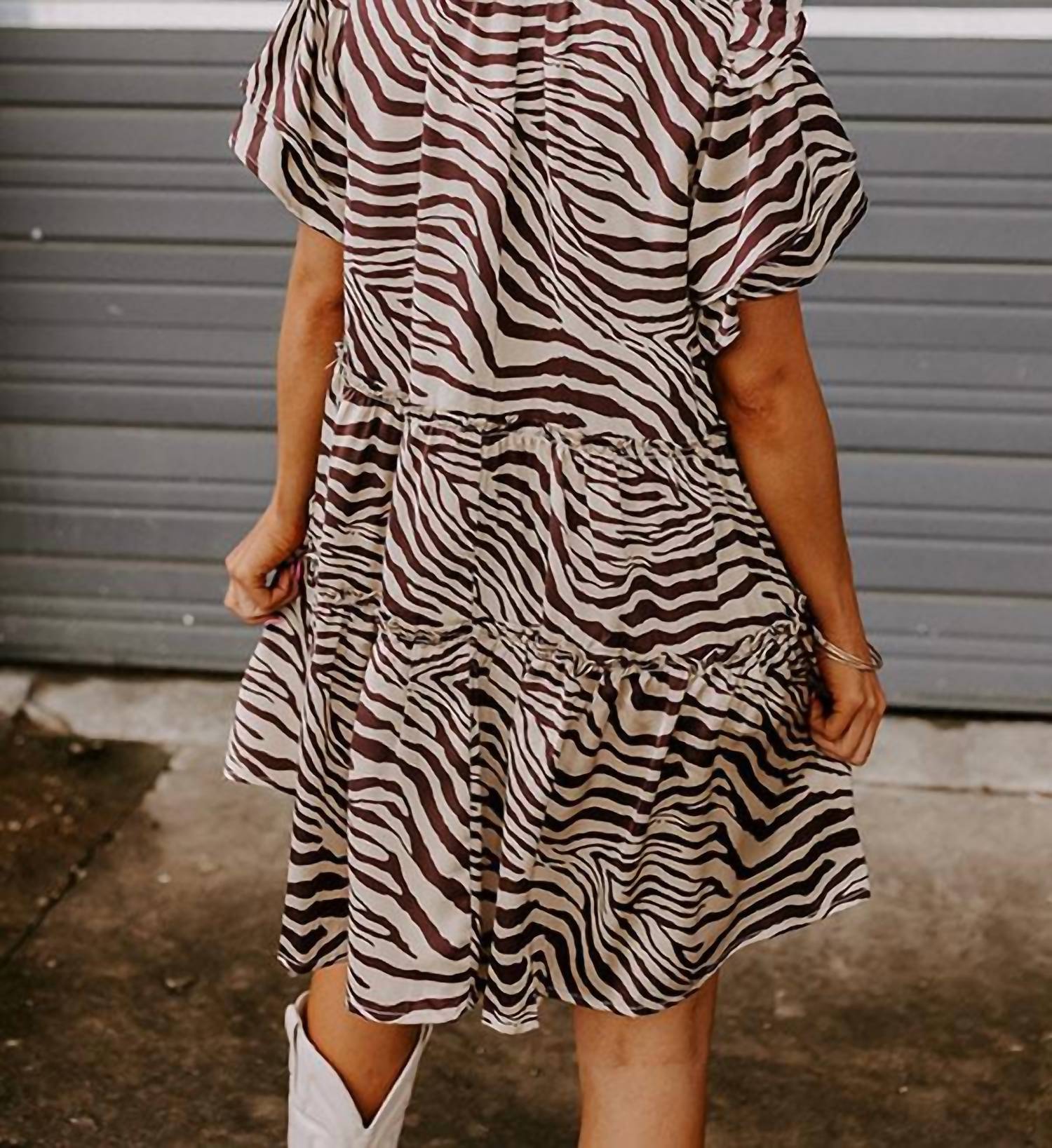 Entro - Zebra Print Tiered Mini Dress
