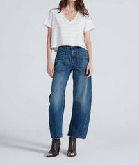 Askk Ny - Shrunken V-neck Stripe Tee