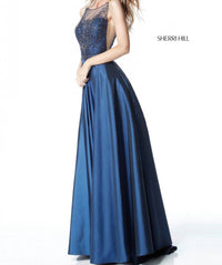 Sherri Hill Illusion Neckline Beaded Bodice Dress in navy - women's dress - alternate view