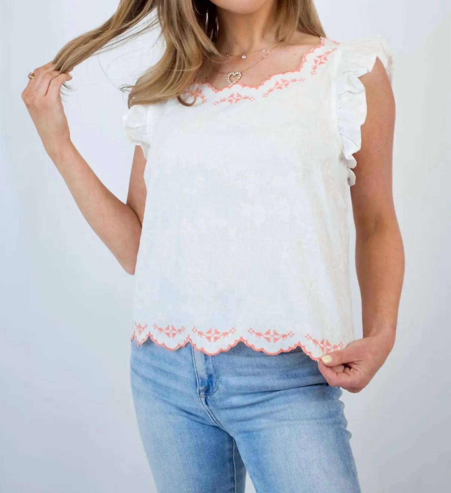 Fate - Contrast Detail Jacquard Ruffle Top