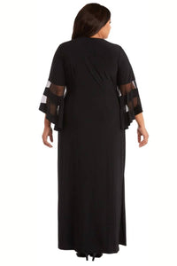 R&M Richards - Sheer Trim Bell Sleeve Evening Dress