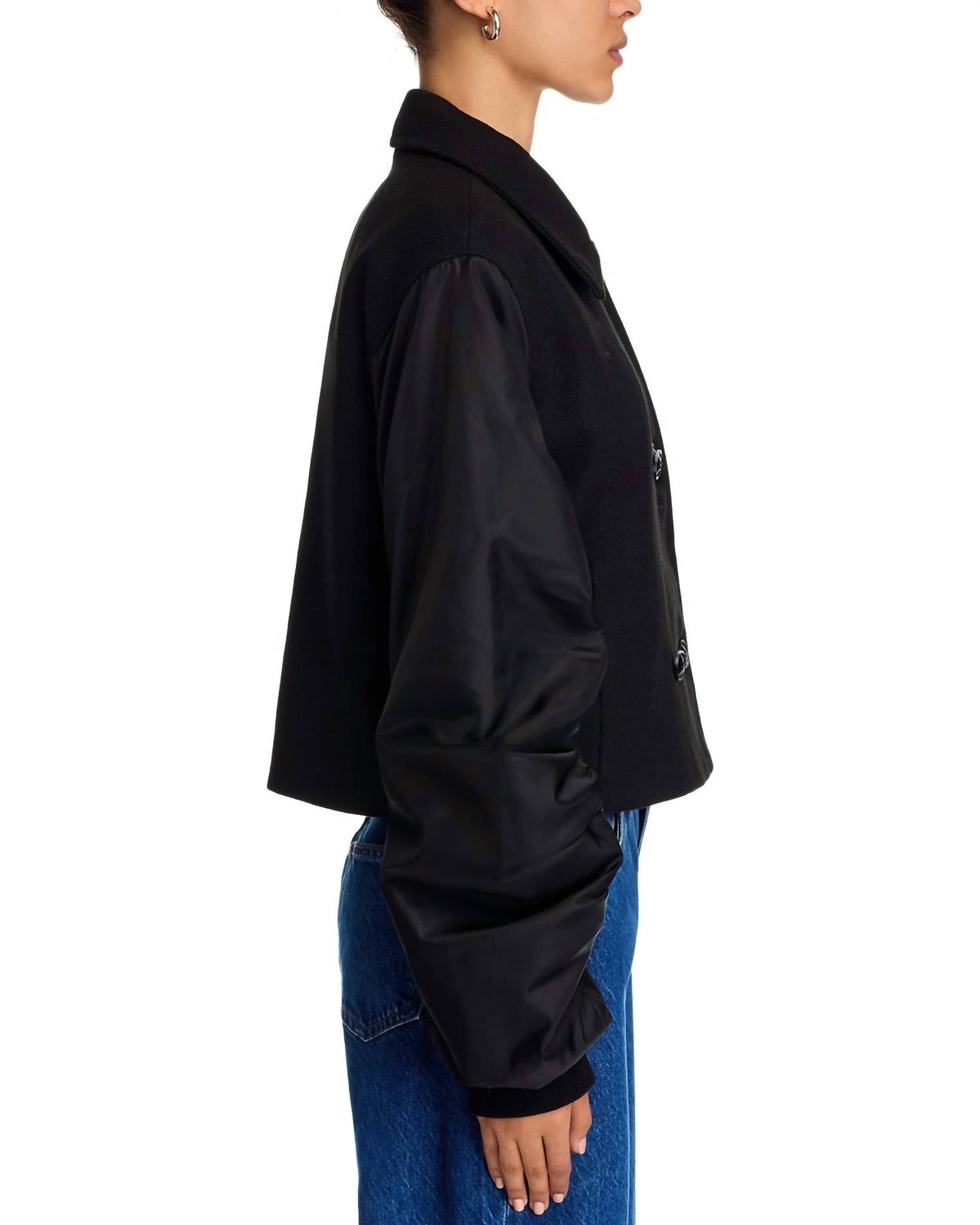 STEVE MADDEN Yvonne Satin Bomber Jacket in black - women's jacket - alternate view