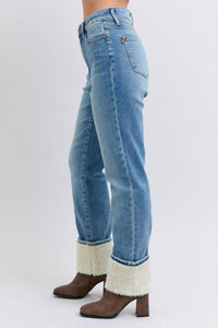 Judy Blue - High Waist Shearling Cuff Straight Leg Jeans