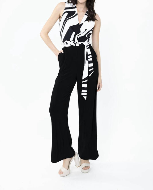 Frank Lyman - Belted Wrap V Neck Jumpsuit