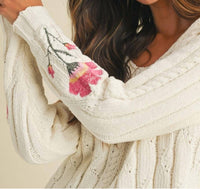 AnnieWear Long Sleeve With Flower Sweater Top in cream - women's sweater - alternate view
