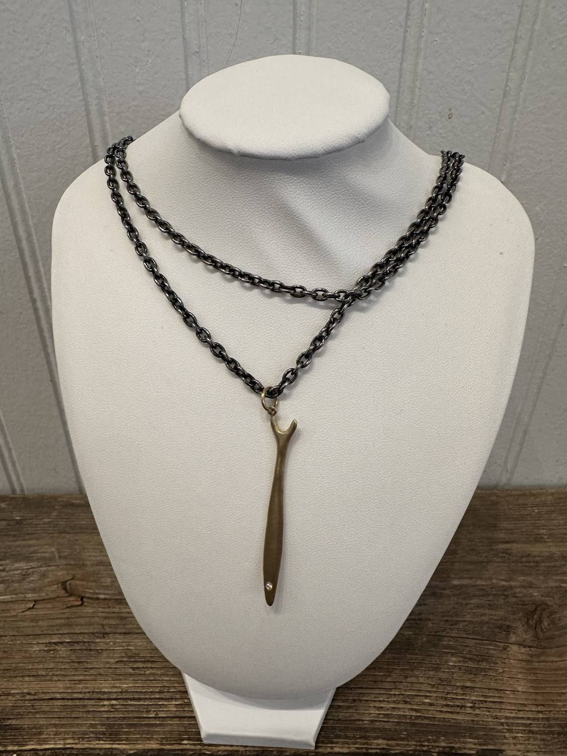 Lisa Ziff Designs - 10k Big Fish Necklace With Diamond And Rho Chain
