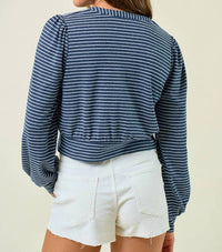 Doe And Rae - Striped Knit Button-front Blouson Top