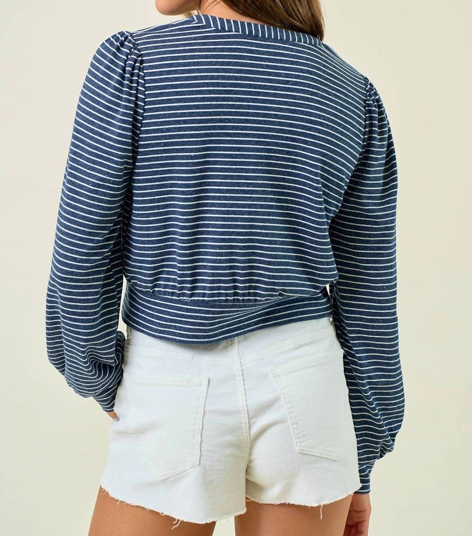 Doe And Rae - Striped Knit Button-front Blouson Top