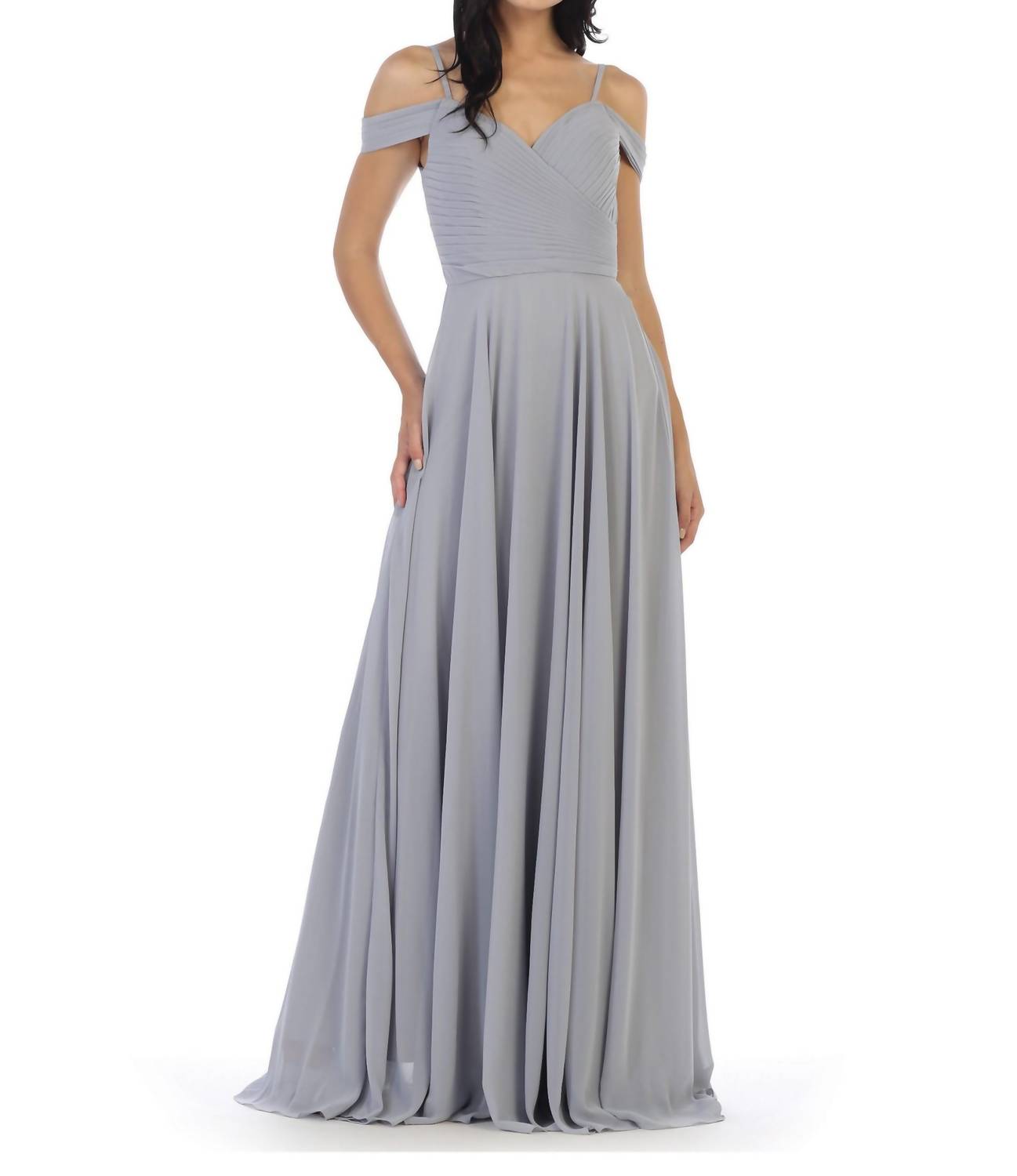 Eva - Florence Pleated Off Shoulder Chiffon Dress