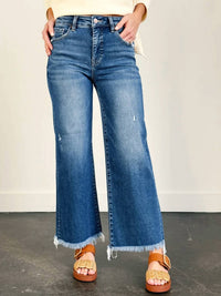 Risen - Mid Rise Ankle Straight Fray Hem Jeans