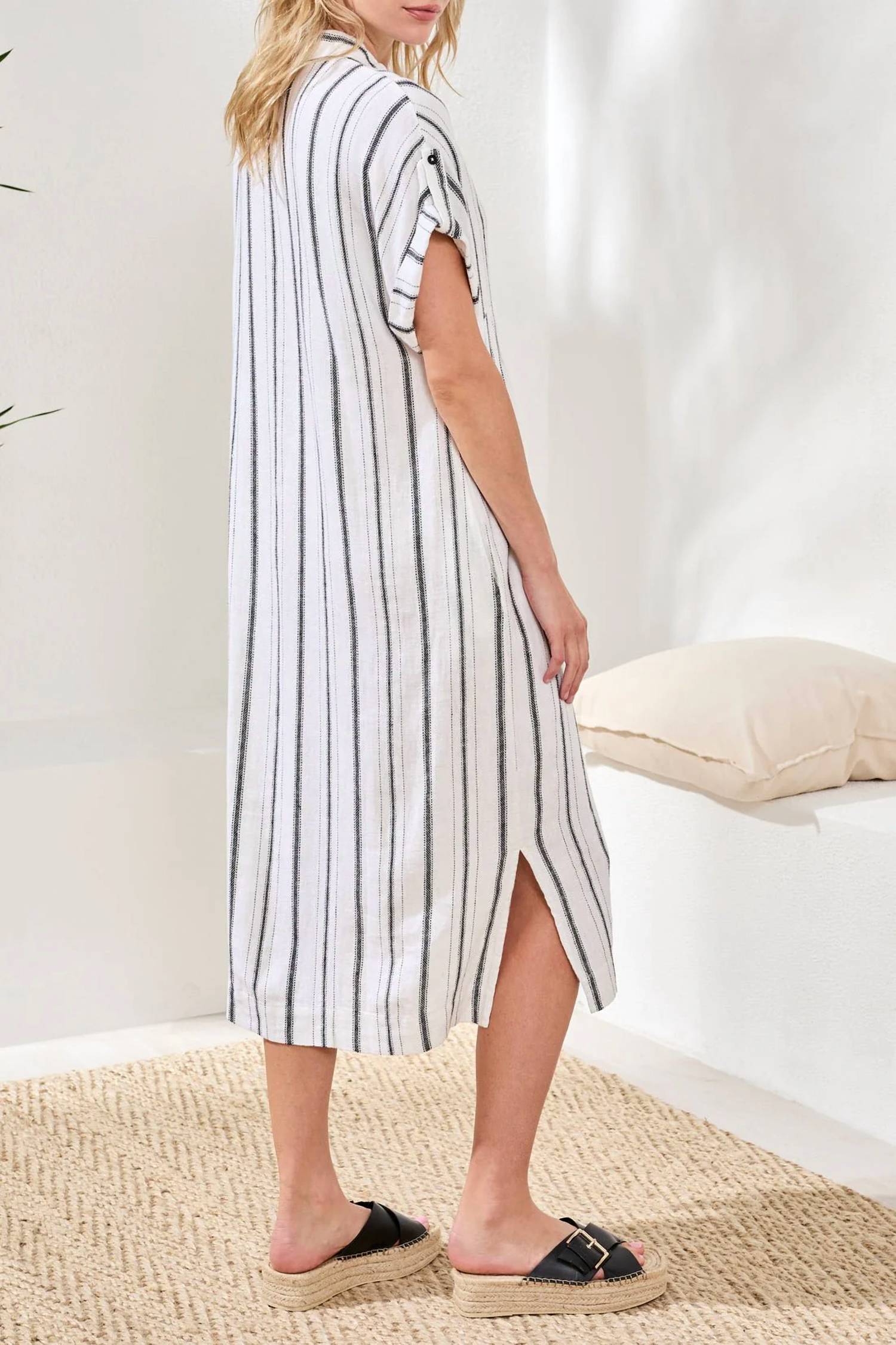 Tribal - Soft Linen Button‑front Midi Dress
