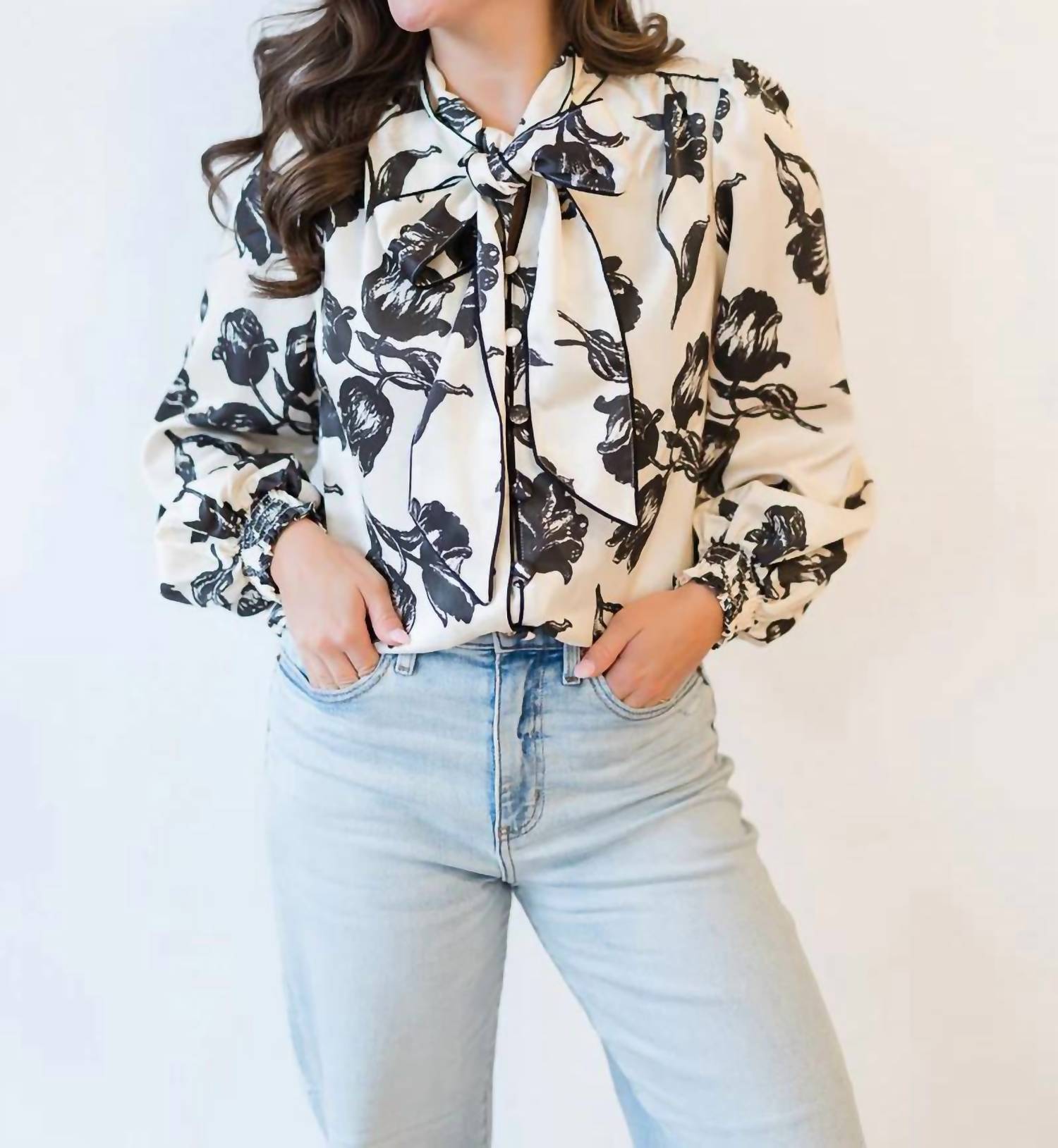 Elizabeth James The Label - Britt Bow Long Sleeve Blouse
