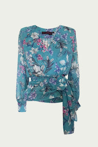 ZOE FLORAL-PRINT GEORGETTE WRAP BLOUSE