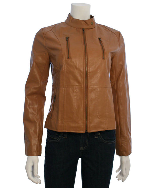 Hyfve - Women's Pleather Zip Up Biker Jacket