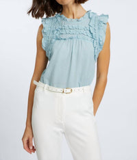 CABALLERO Micheline Solid-colored Top in sterling blu - women's blouse