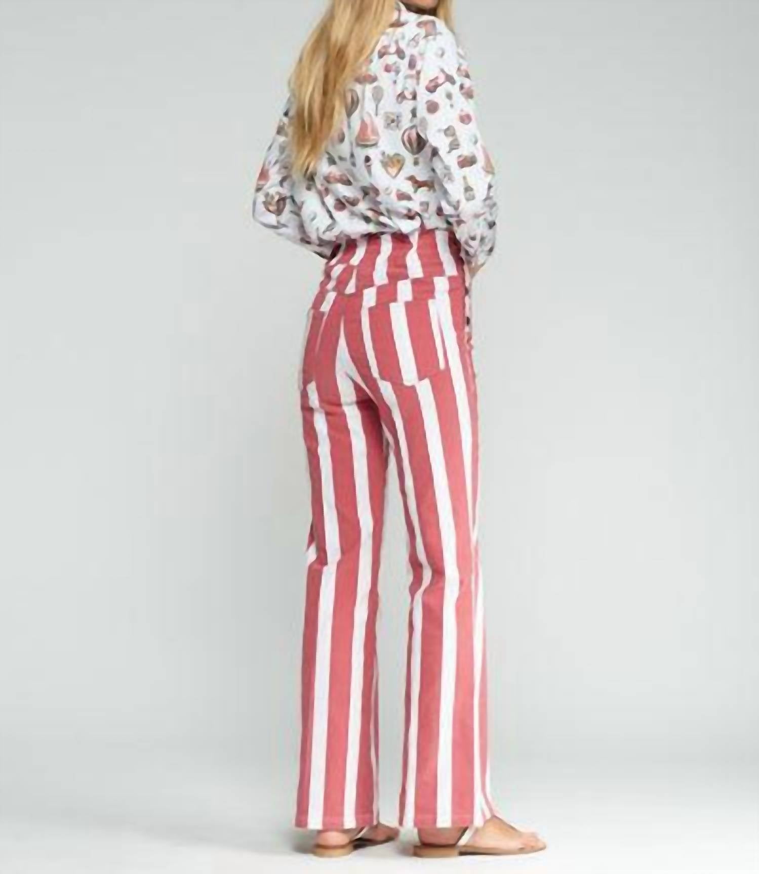 Vilagallo Striped Trousers With Buttons in rojo raya - women's pants - detail view