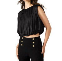 STEVE MADDEN Cherra Crewneck Bubble Hem Top in black - women's shirt - detail view