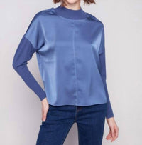 Charlie B - Satin Knit Top With Mock Neck
