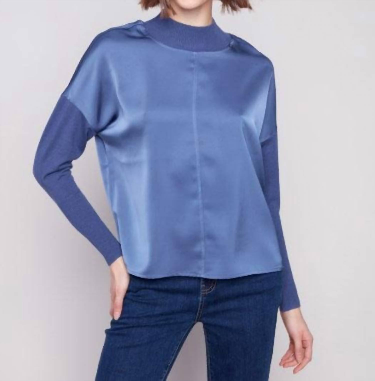 Charlie B - Satin Knit Top With Mock Neck