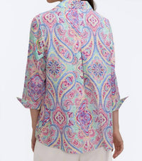 Foxcroft Agnes Linen 3/4 Sleeve Shirt in paisley - women's blouse - detail view