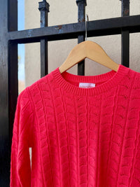 Brodie Cashmere Women's Shell Pointelle Crewneck Sweater in flamingo - women's sweater - detail view