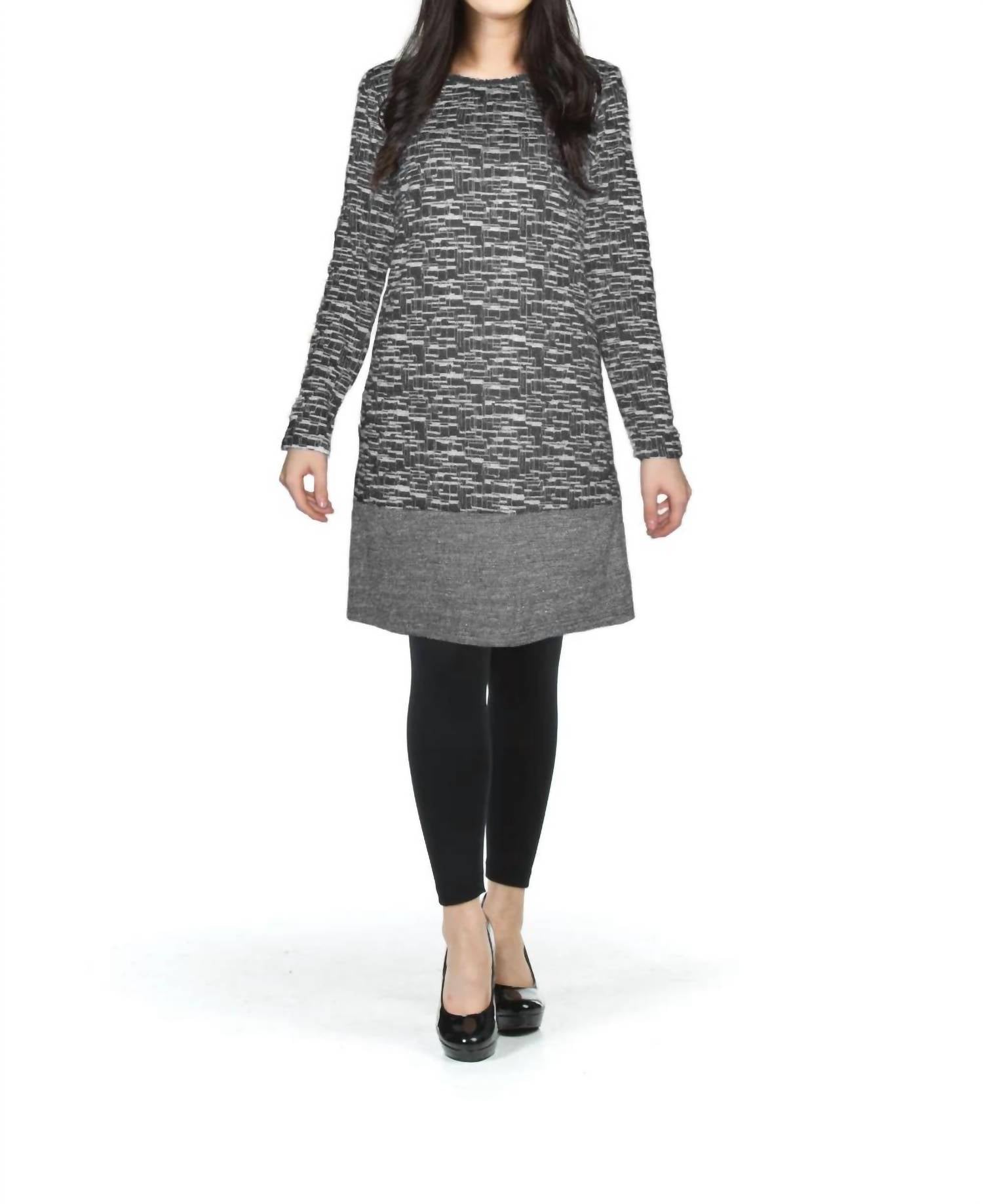 Papillon - Geo Lurex Textured Print 3/4 Sleeve Dress